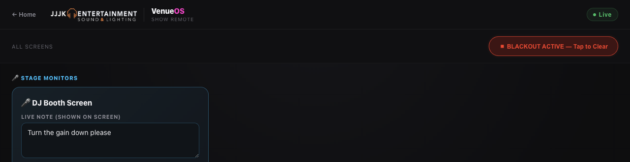 While everything is blacked out, the master button glows red.